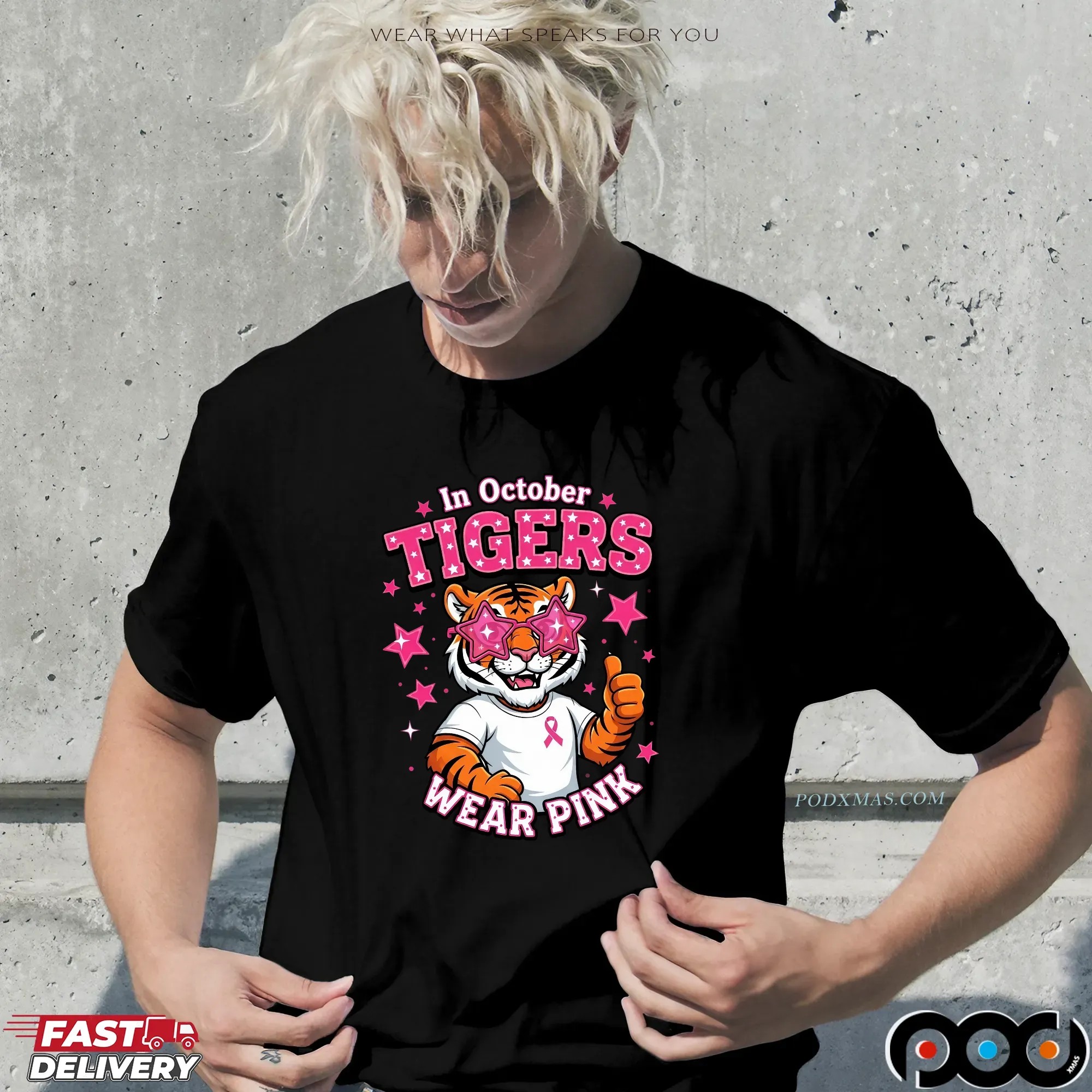 In October Tigers Wear Pink Breast Cancer Awareness School Spirit T Shirt