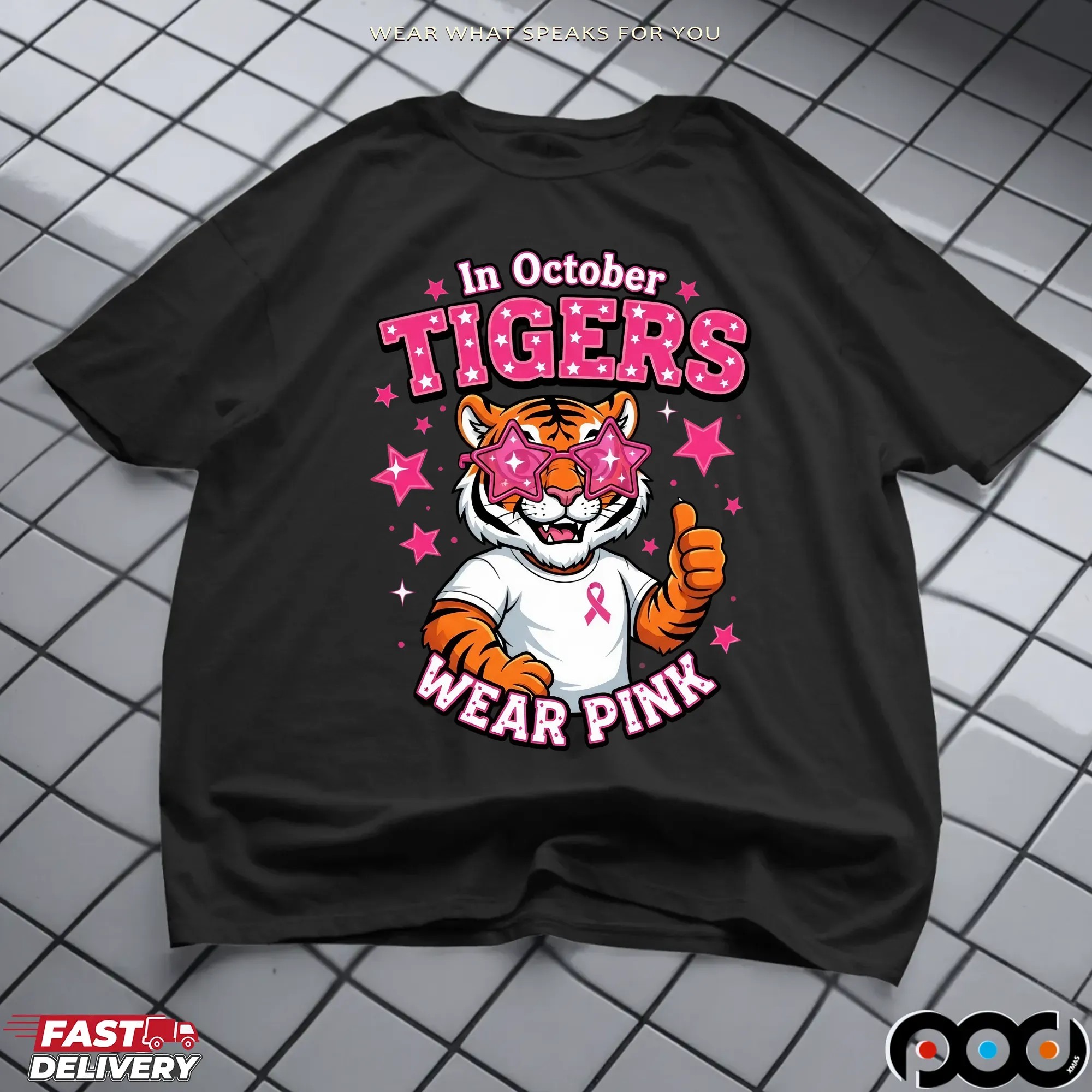 In October Tigers Wear Pink Breast Cancer Awareness School Spirit T Shirt