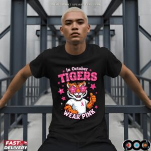 In October Tigers Wear Pink Breast Cancer Awareness School Spirit T Shirt