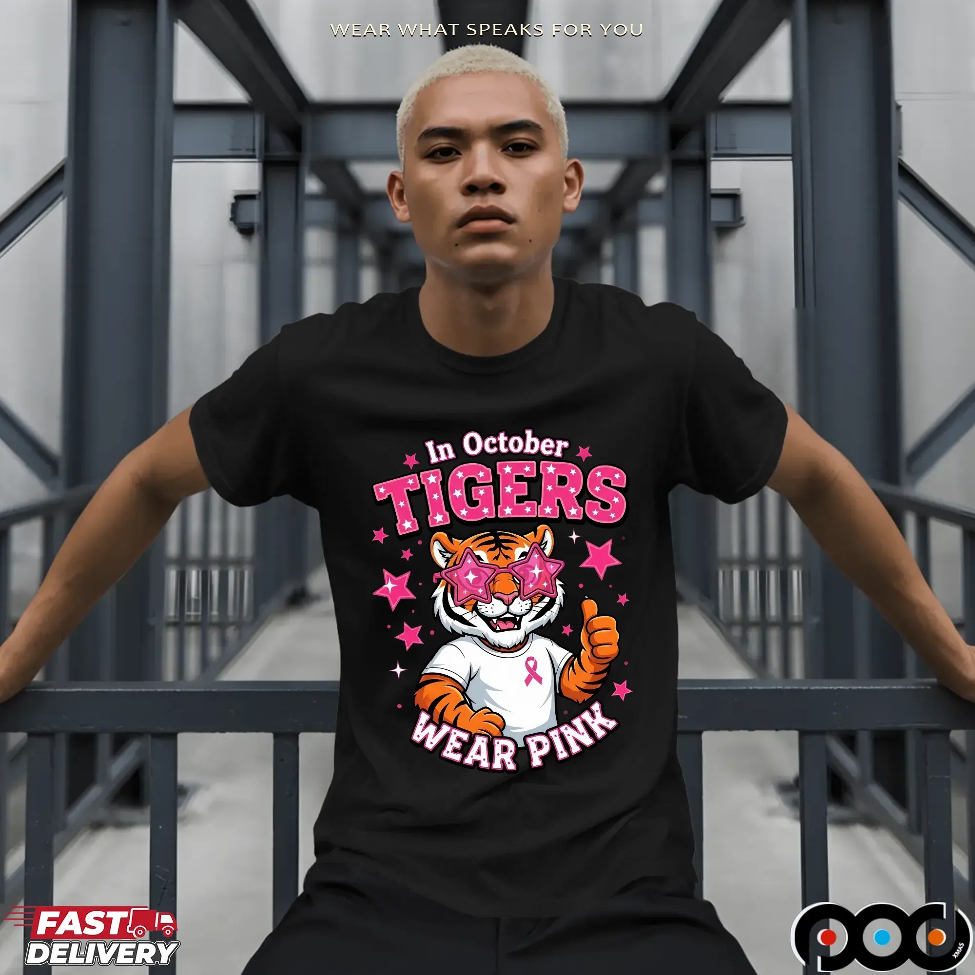 In October Tigers Wear Pink Breast Cancer Awareness School Spirit T Shirt
