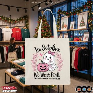 In October We Wear Pink Breast Cancer Awareness Halloween Pink Ghost Breast Cancer T Shirt