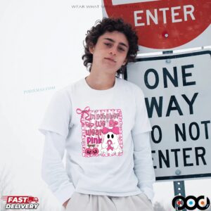 In October We Wear Pink Breast Cancer Awareness Halloween Pink Ghost Shirt
