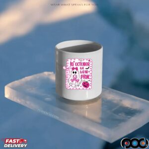 In October We Wear Pink Breast Cancer Awareness Halloween Pink Ghost T Shirt