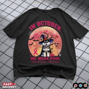 In October We Wear Pink Breast Cancer Awarness Husky Halloween T Shirt