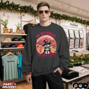 In October We Wear Pink Breast Cancer Awarness Husky Halloween T Shirt