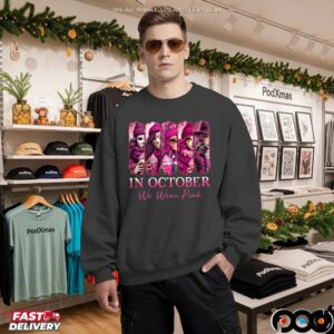 In October We Wear Pink, Breast Cancer Survivor, Pink Breast Cancer,Horror Movie Pink, Pink Slasher Movie,Friends Horror Shirt