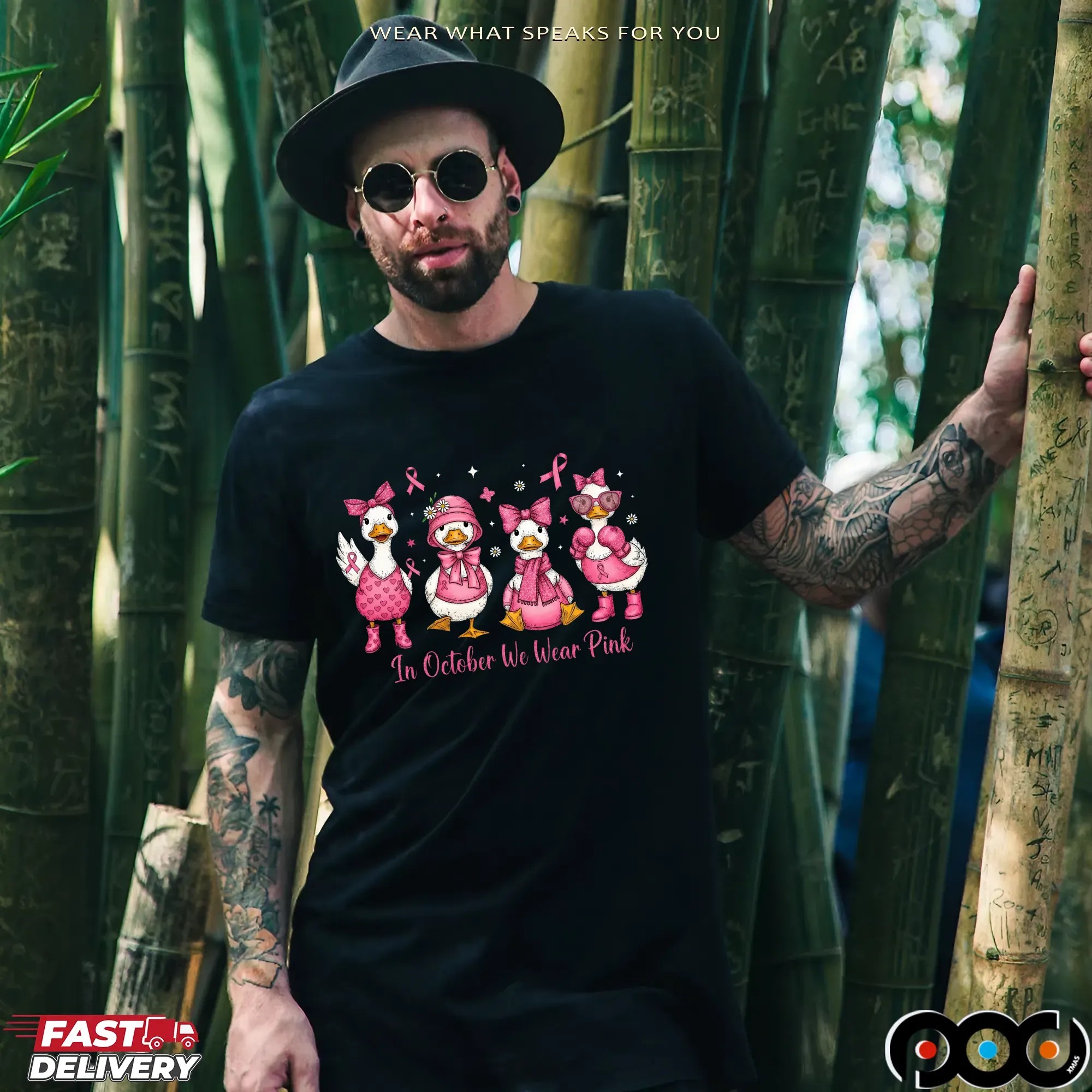 In October We Wear Pink Goose Preppy Breast Cancer Awareness Halloween T Shirt