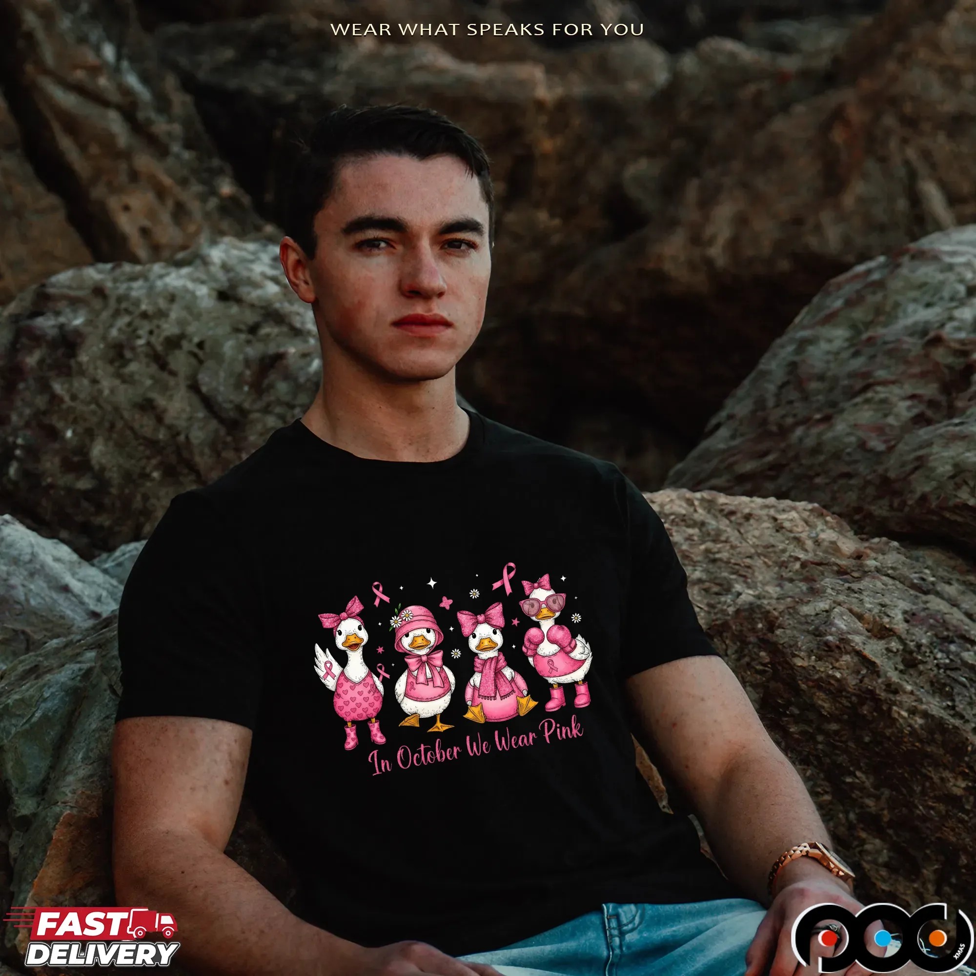 In October We Wear Pink Goose Preppy Breast Cancer Awareness Halloween T Shirt