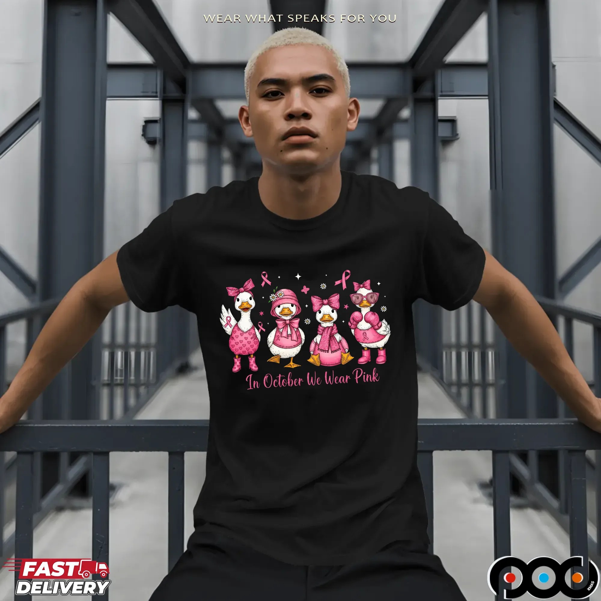 In October We Wear Pink Goose Preppy Breast Cancer Awareness Halloween T Shirt
