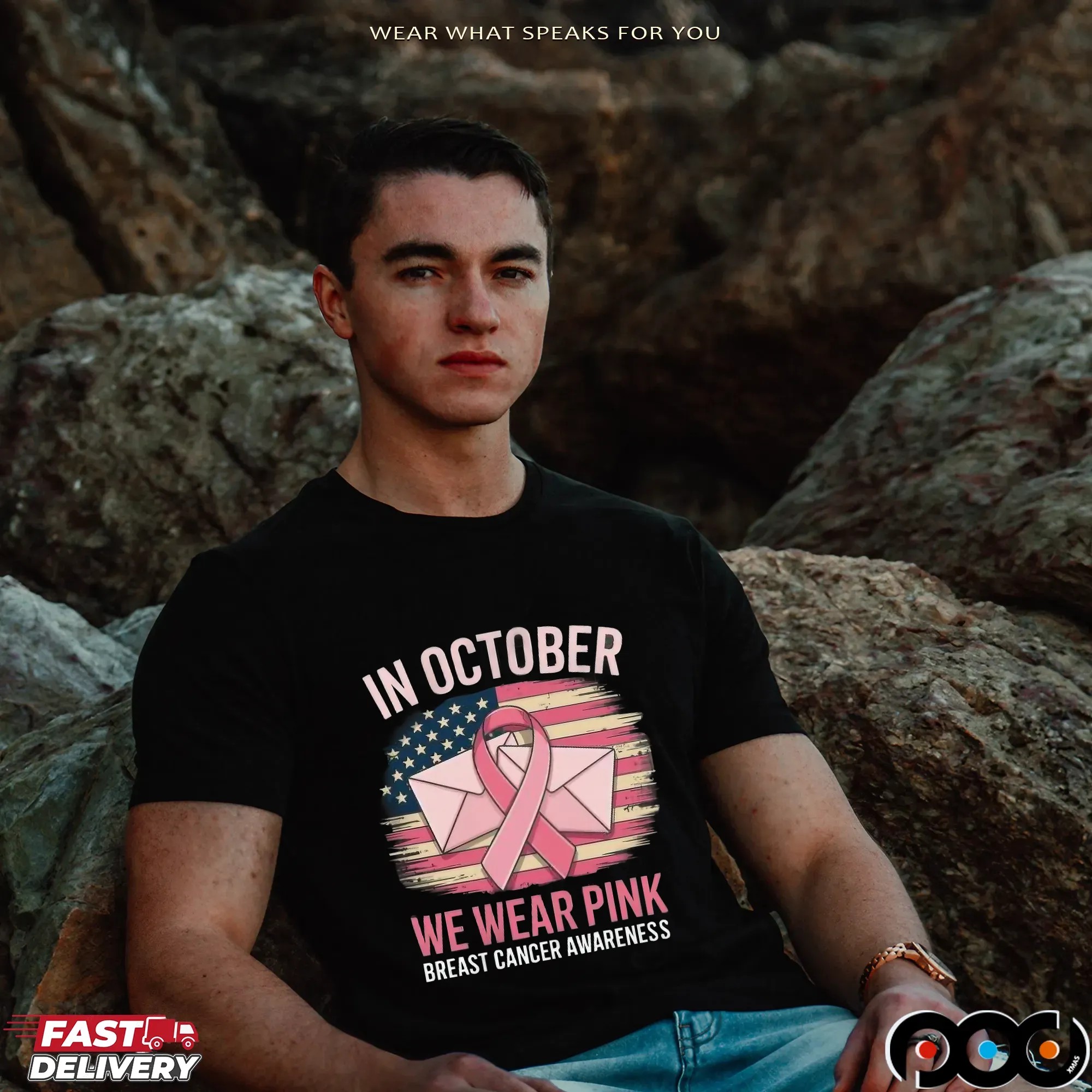 In October We Wear Pink Postal Worker Breast Cancer Awareness Mail Carrier T Shirt