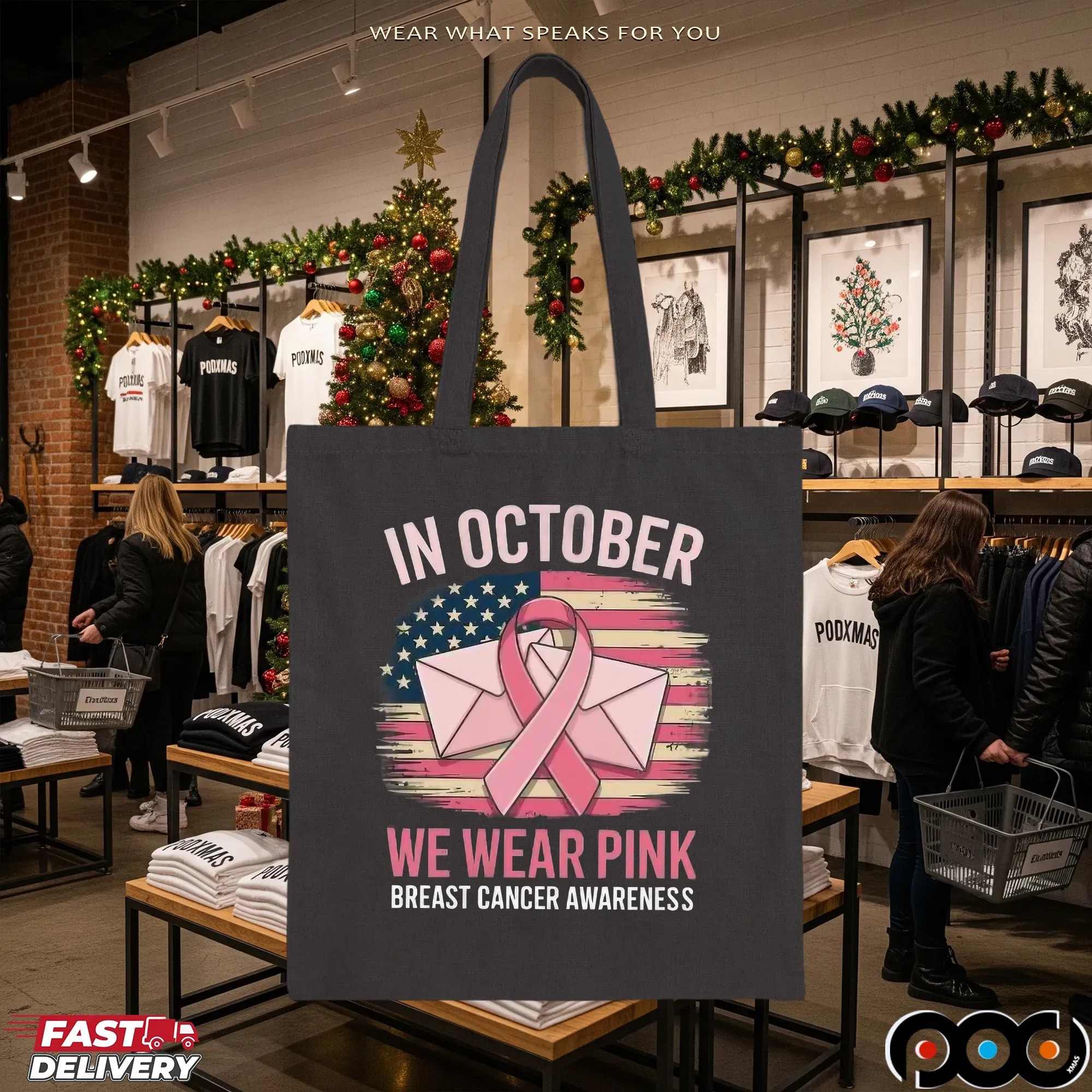 In October We Wear Pink Postal Worker Breast Cancer Awareness Mail Carrier T Shirt