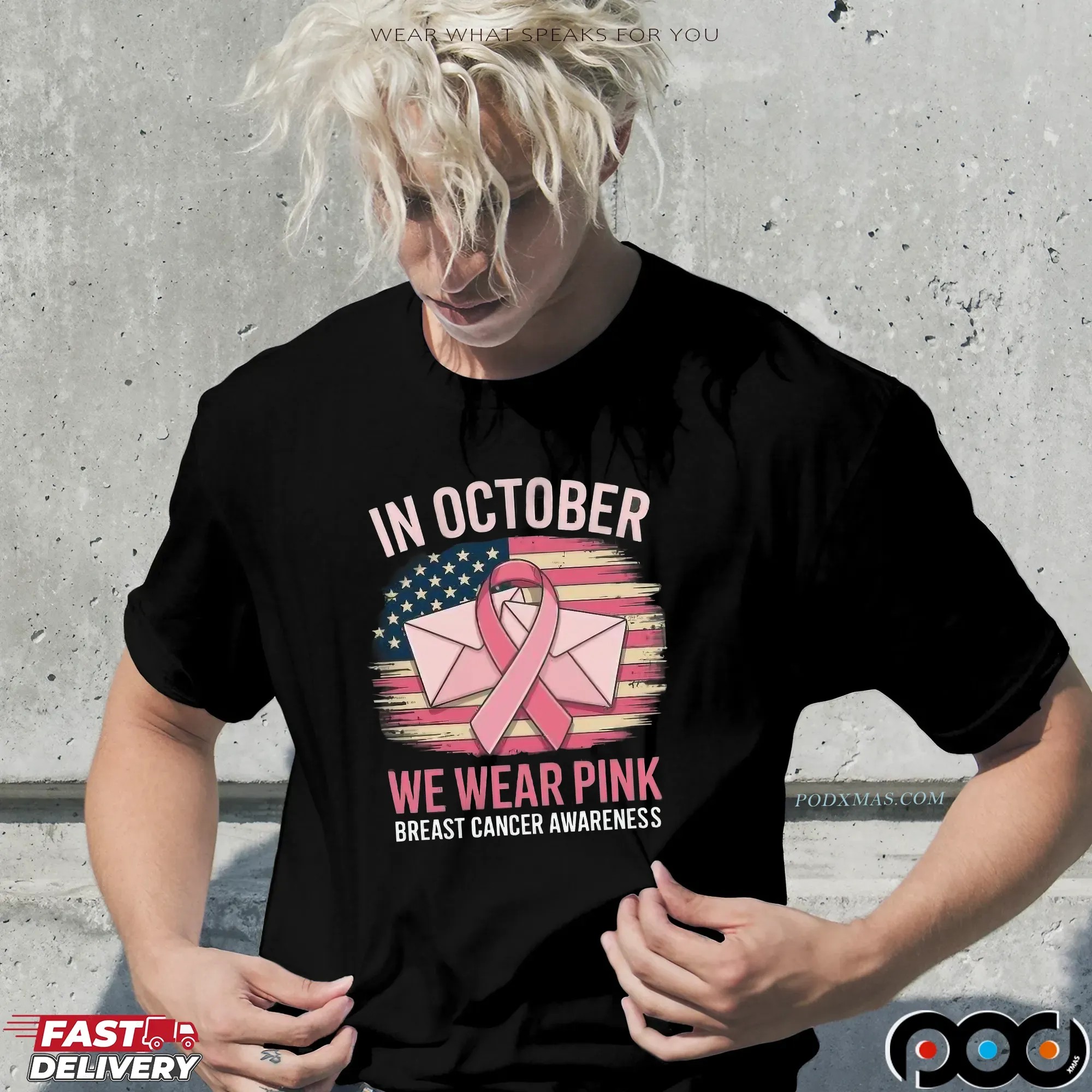 In October We Wear Pink Postal Worker Breast Cancer Awareness Mail Carrier T Shirt