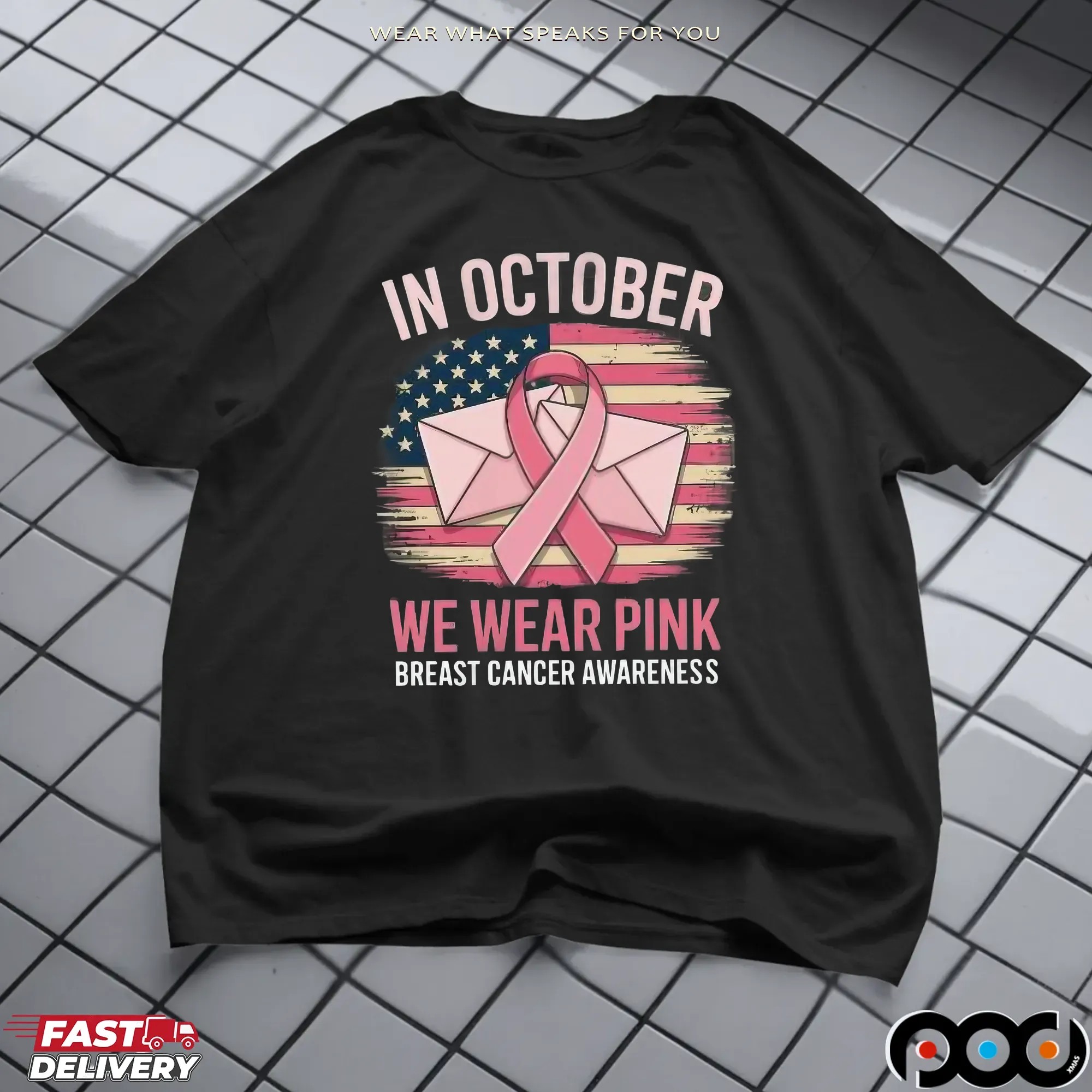 In October We Wear Pink Postal Worker Breast Cancer Awareness Mail Carrier T Shirt