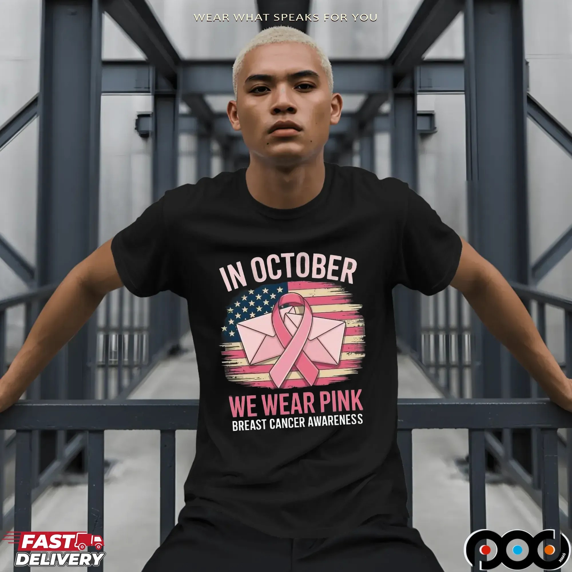 In October We Wear Pink Postal Worker Breast Cancer Awareness Mail Carrier T Shirt