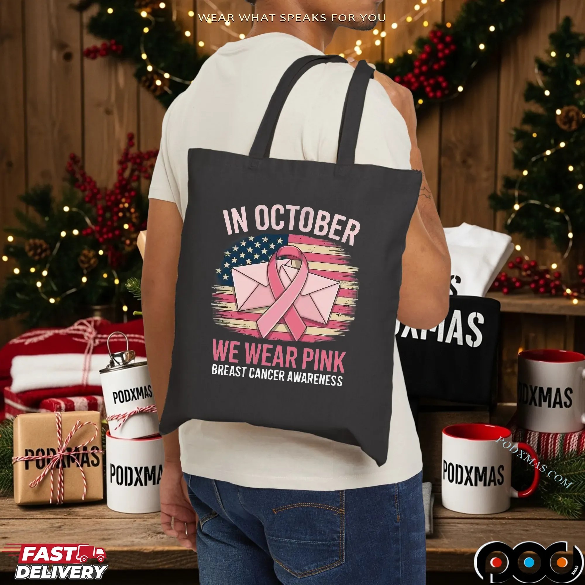 In October We Wear Pink Postal Worker Breast Cancer Awareness Mail Carrier T Shirt