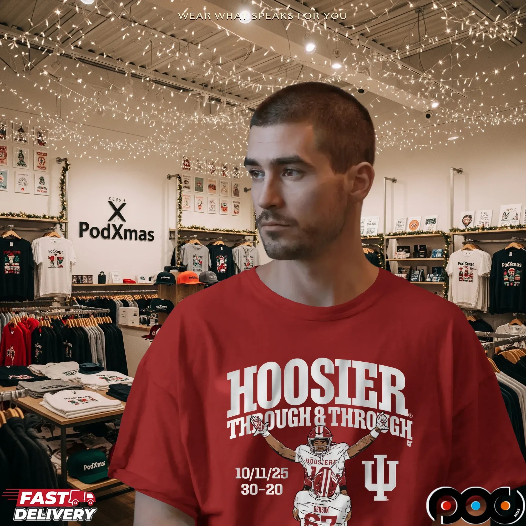 Indiana Football Elijah Sarratt Hoosier Through and Through Graphic T Shirt