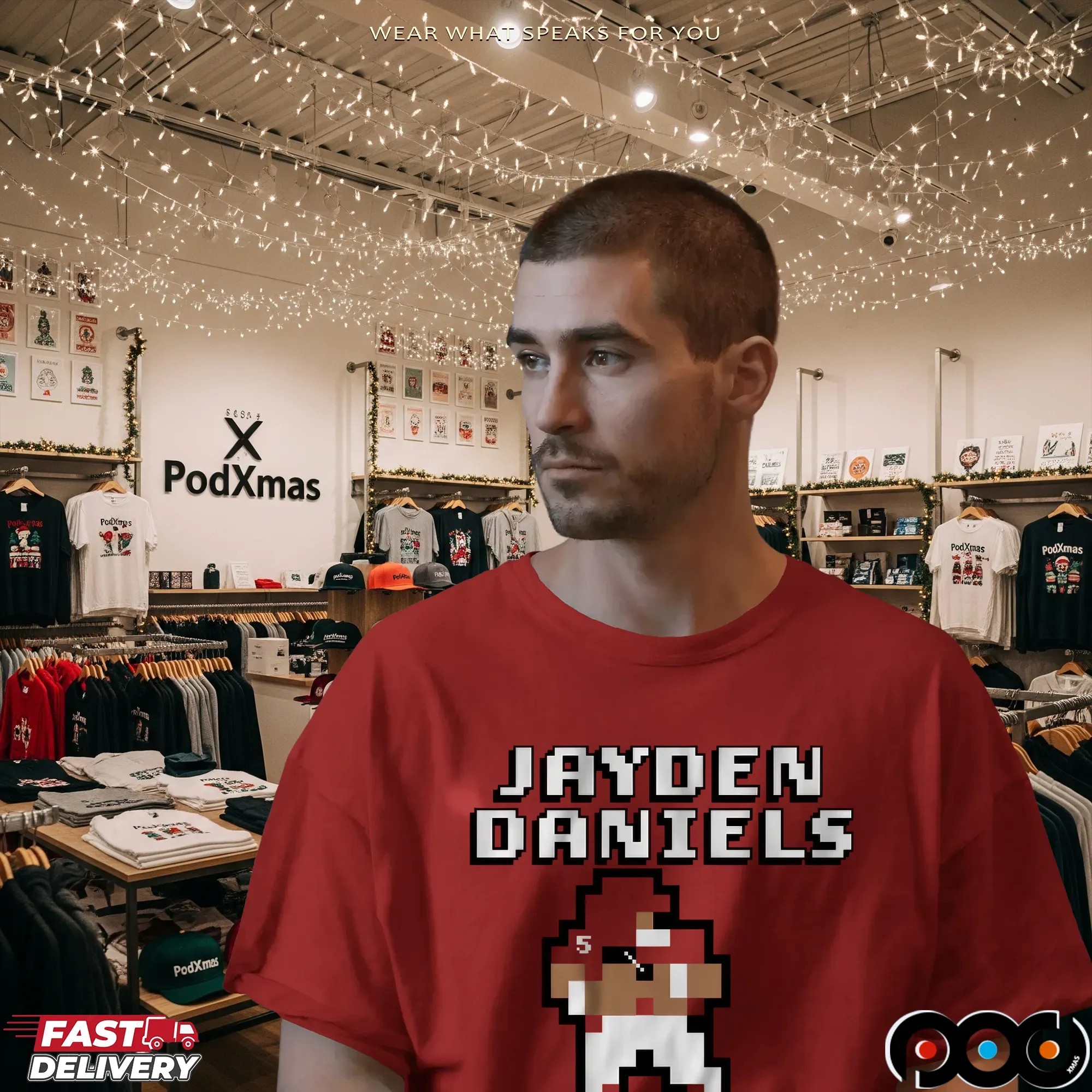 Jayden Daniels QB Retro Baller Game Pixel T Shirt