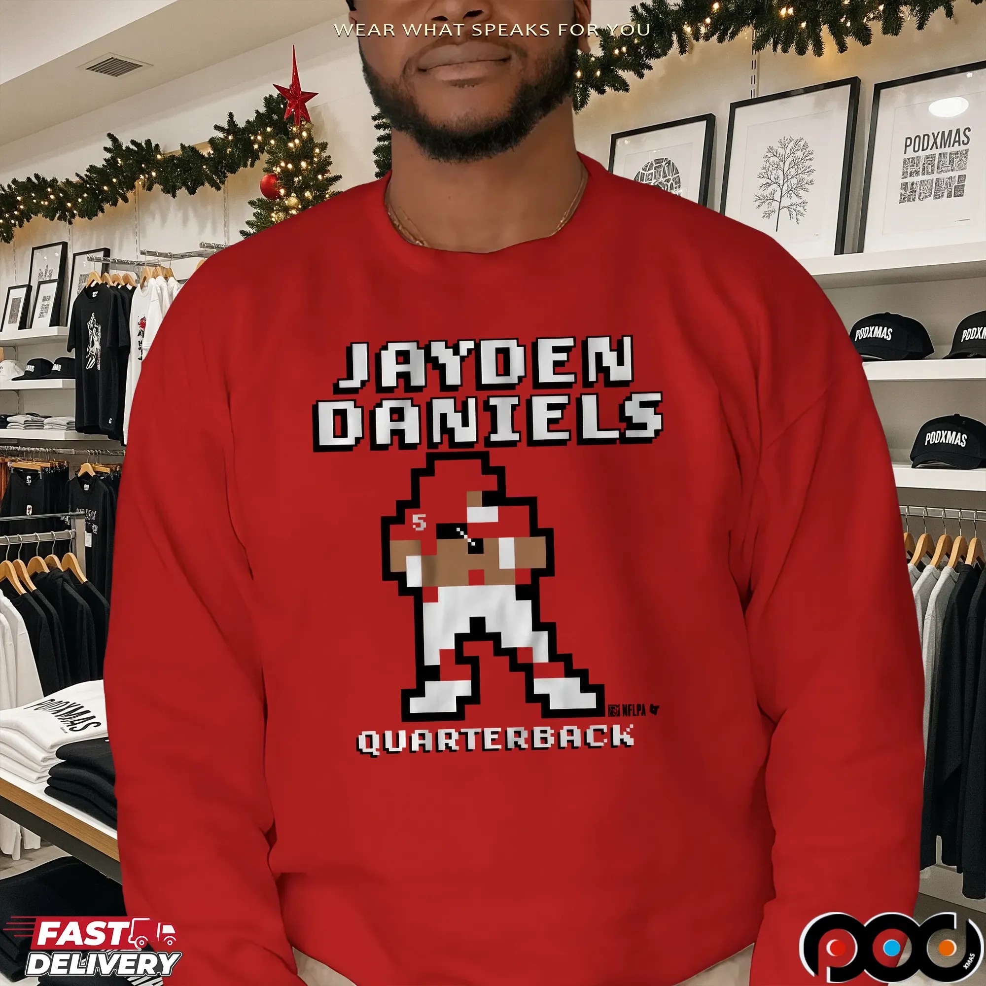 Jayden Daniels QB Retro Baller Game Pixel T Shirt