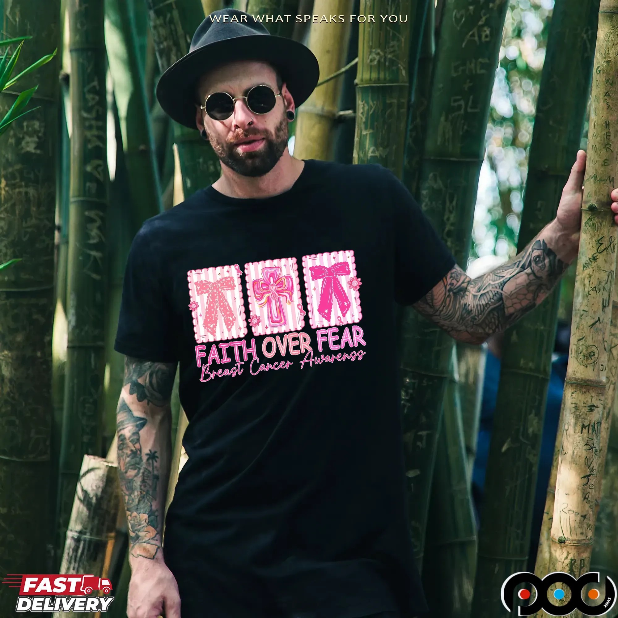 Jesus Cross Coquette, Retro Checkered Faith Over Fear, Pink Ribbon, Heal Cancer, Breast Cancer, Cancer Brushstrokes T Shirt