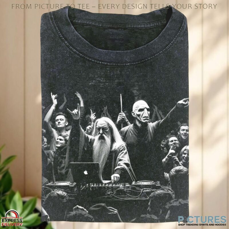 Wizard DJ Rave Harry Dumbledore and Voldemort as DJs at a Magical EDM Concert T Shirt
