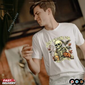 Just Waiting For Halloween Skeleton Coffee T Shirt
