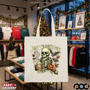 Just Waiting For Halloween Skeleton Coffee T Shirt