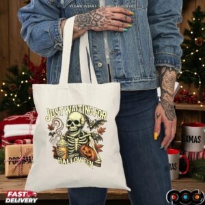 Just Waiting For Halloween Skeleton Coffee T Shirt
