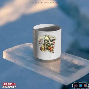 Just Waiting For Halloween Skeleton Coffee T Shirt