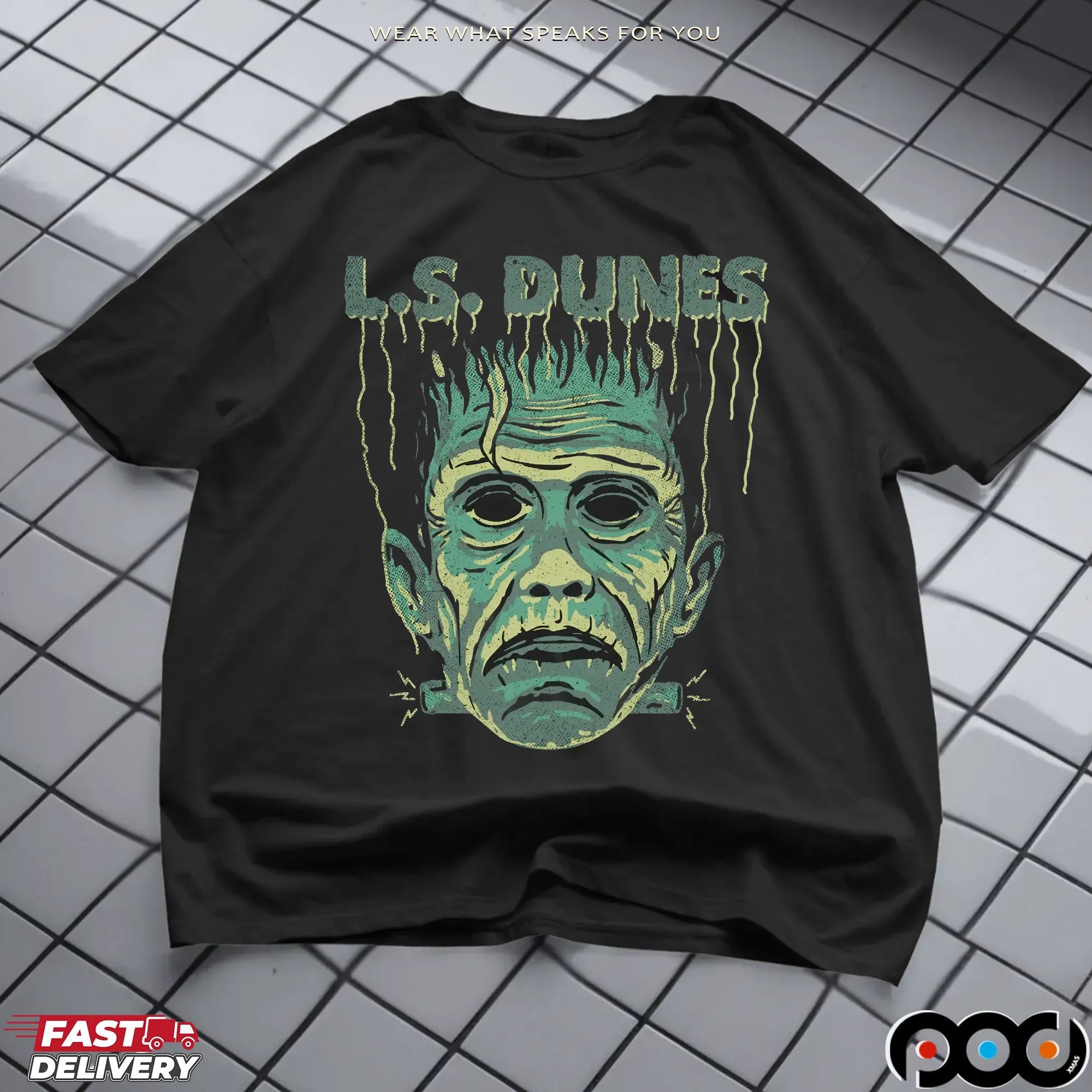L S Dunes Frankenstein Halloween T Shirt