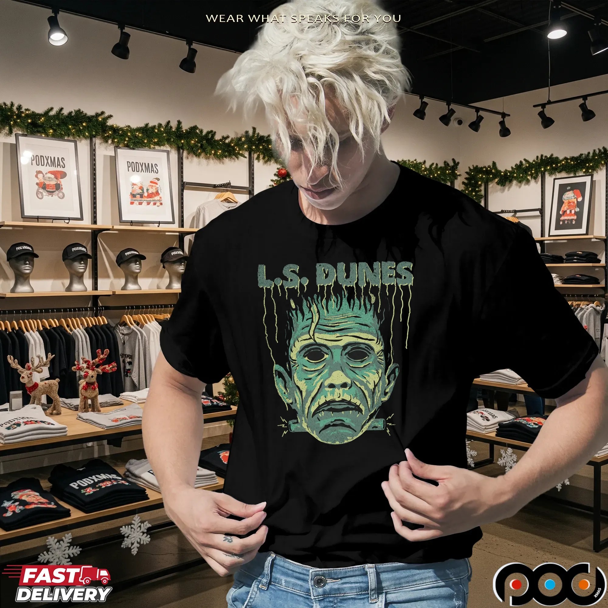 L S Dunes Frankenstein Halloween T Shirt