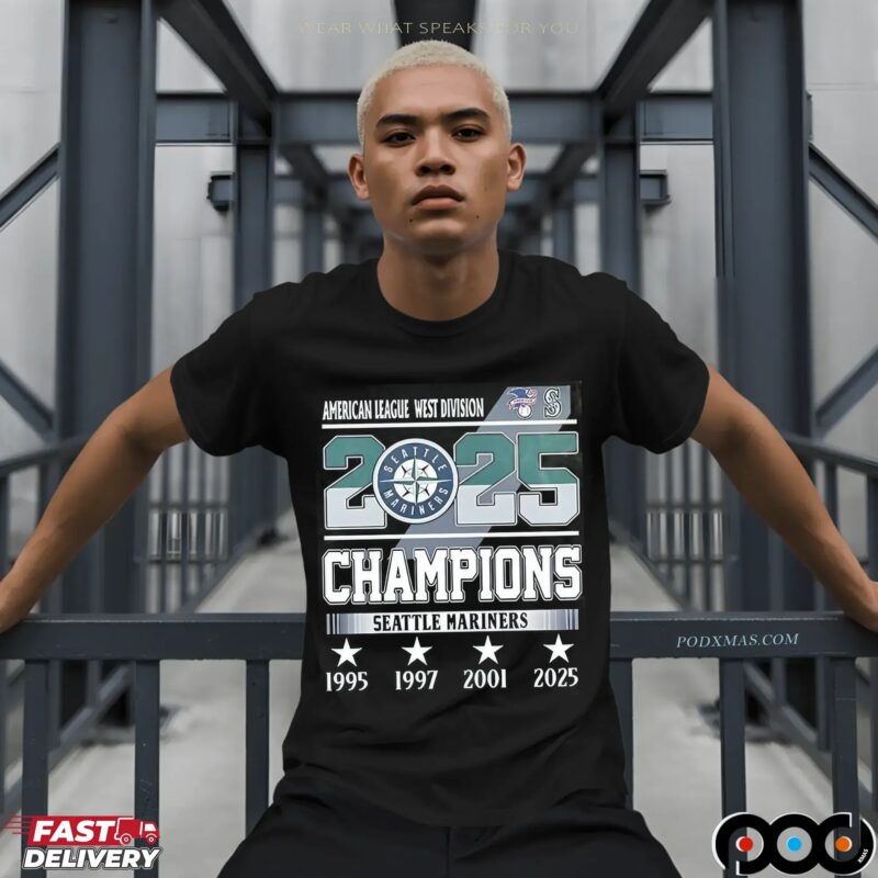 Seattle Mariners 4x Champions 2025 Al West Players Number And Name T Shirt