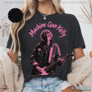 Machine Gun Kelly With Guitar Pink Silhouttee T Shirt