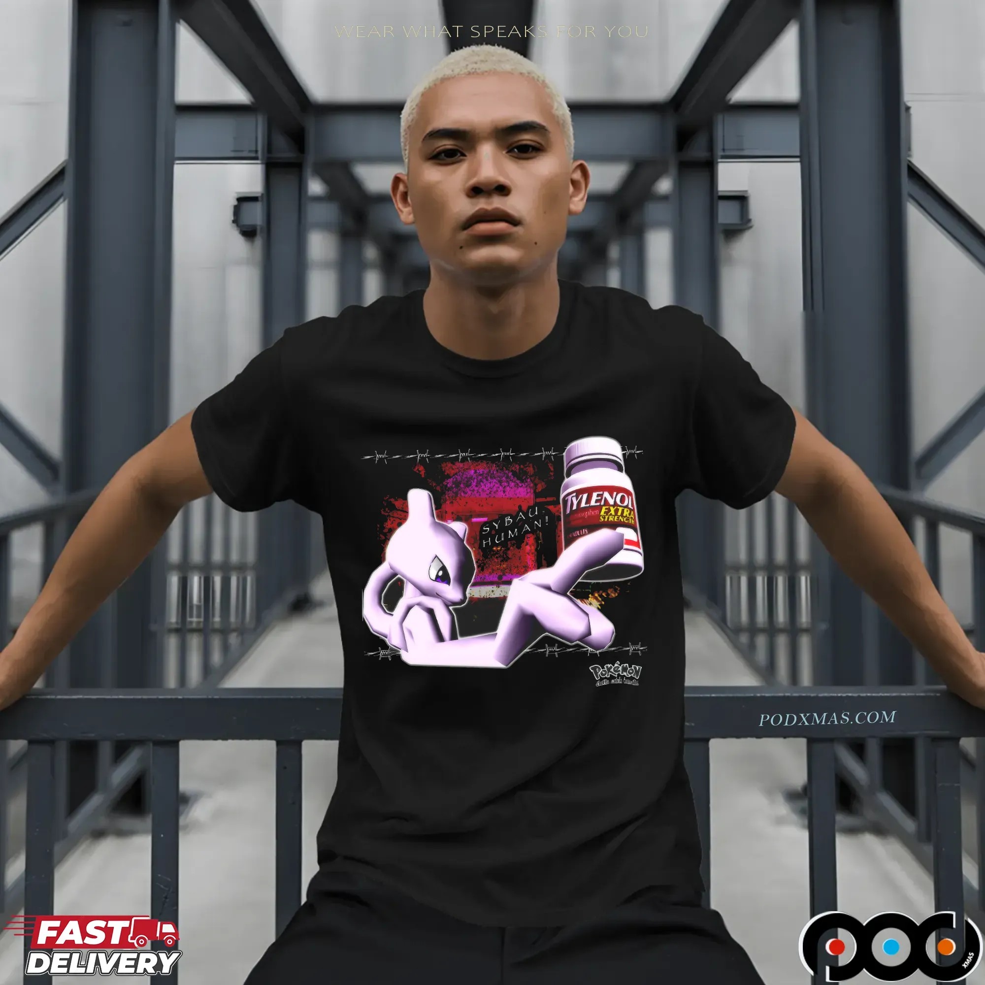 Mewtwo Holding Tylenol Edgy Glitchcore Pokémon Parody T Shirt