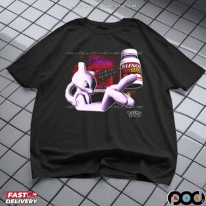 Mewtwo Holding Tylenol Edgy Glitchcore Pokémon Parody T Shirt