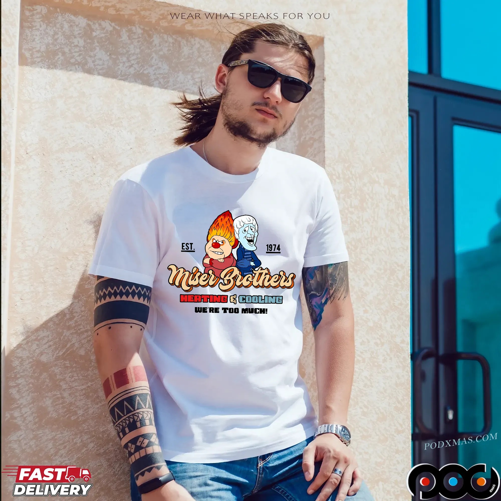 Miser Brothers Heating & Cooling We're Too Much The Year Without A Santa Claus Christmas T Shirt