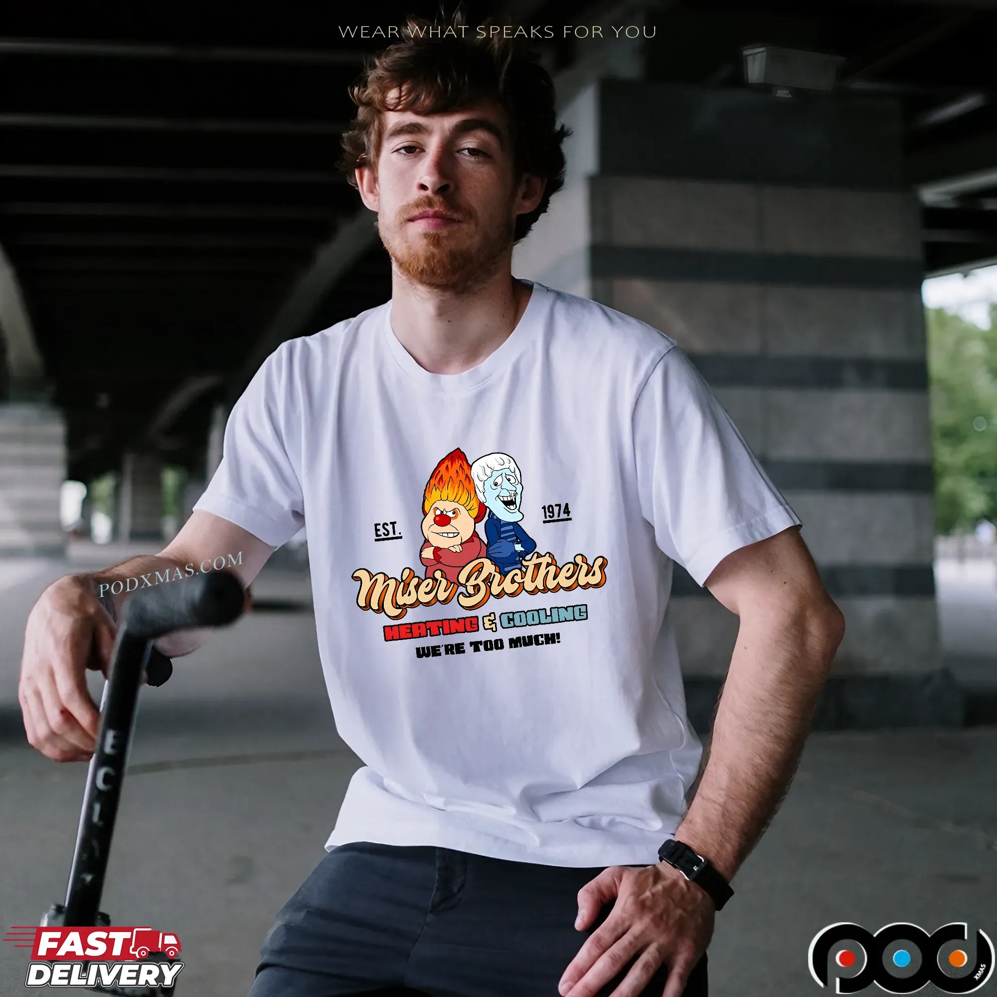 Miser Brothers Heating & Cooling We're Too Much The Year Without A Santa Claus Christmas T Shirt