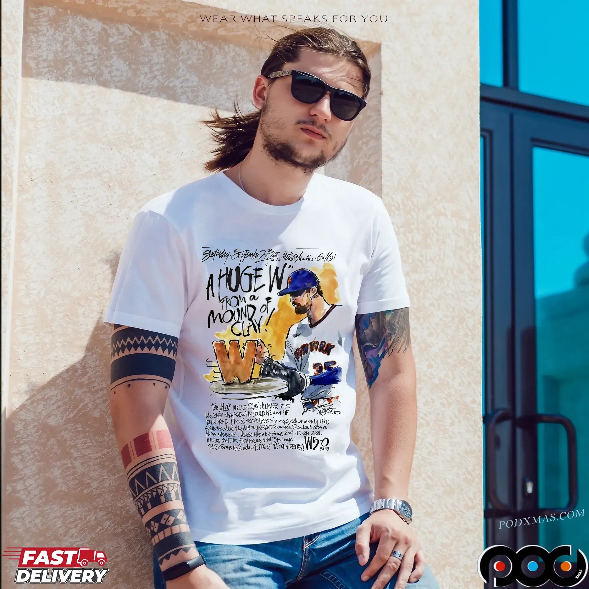 New York Mets Clay Holmes A Huge W From A Mound Of Clay 2025 Season T Shirt