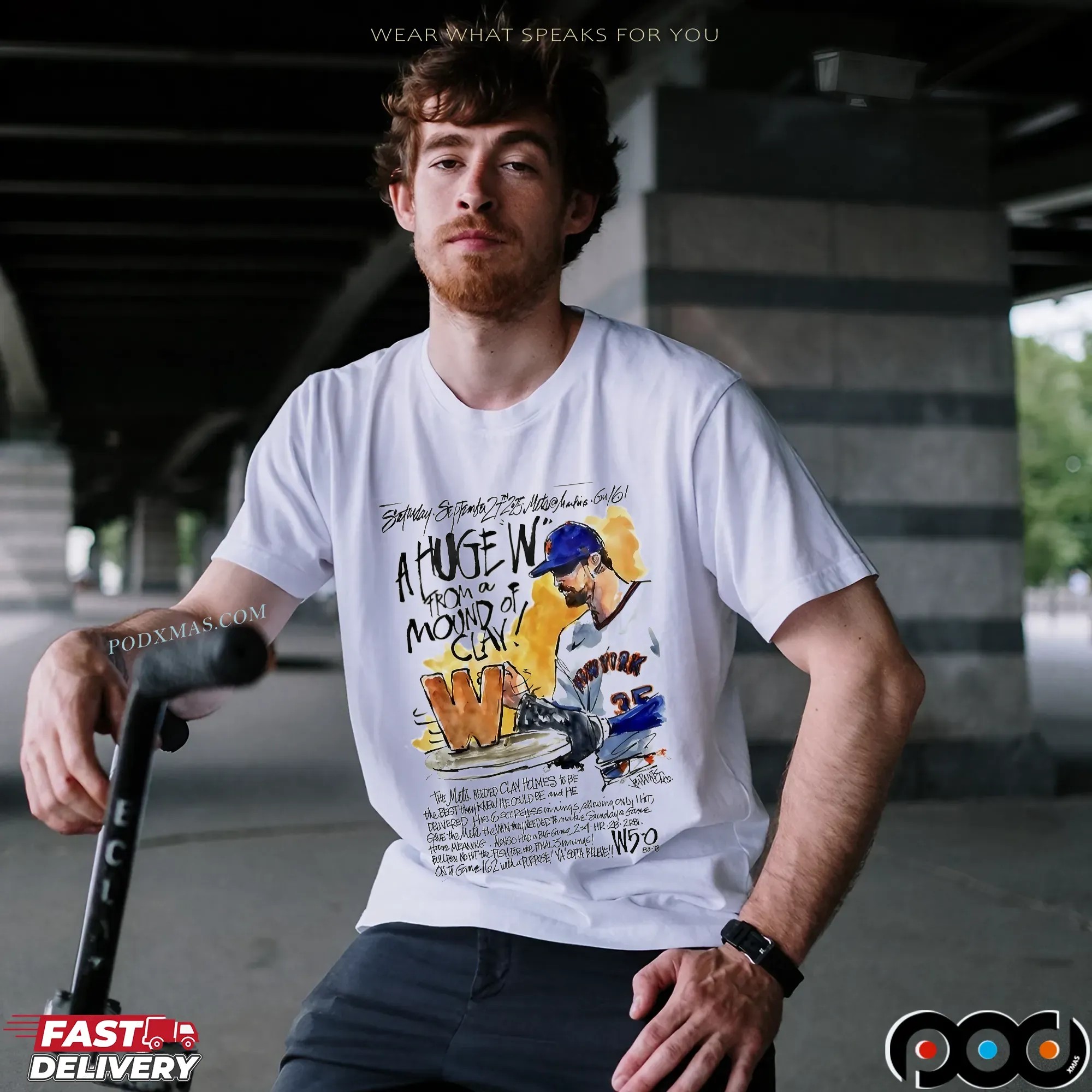 New York Mets Clay Holmes A Huge W From A Mound Of Clay 2025 Season T Shirt
