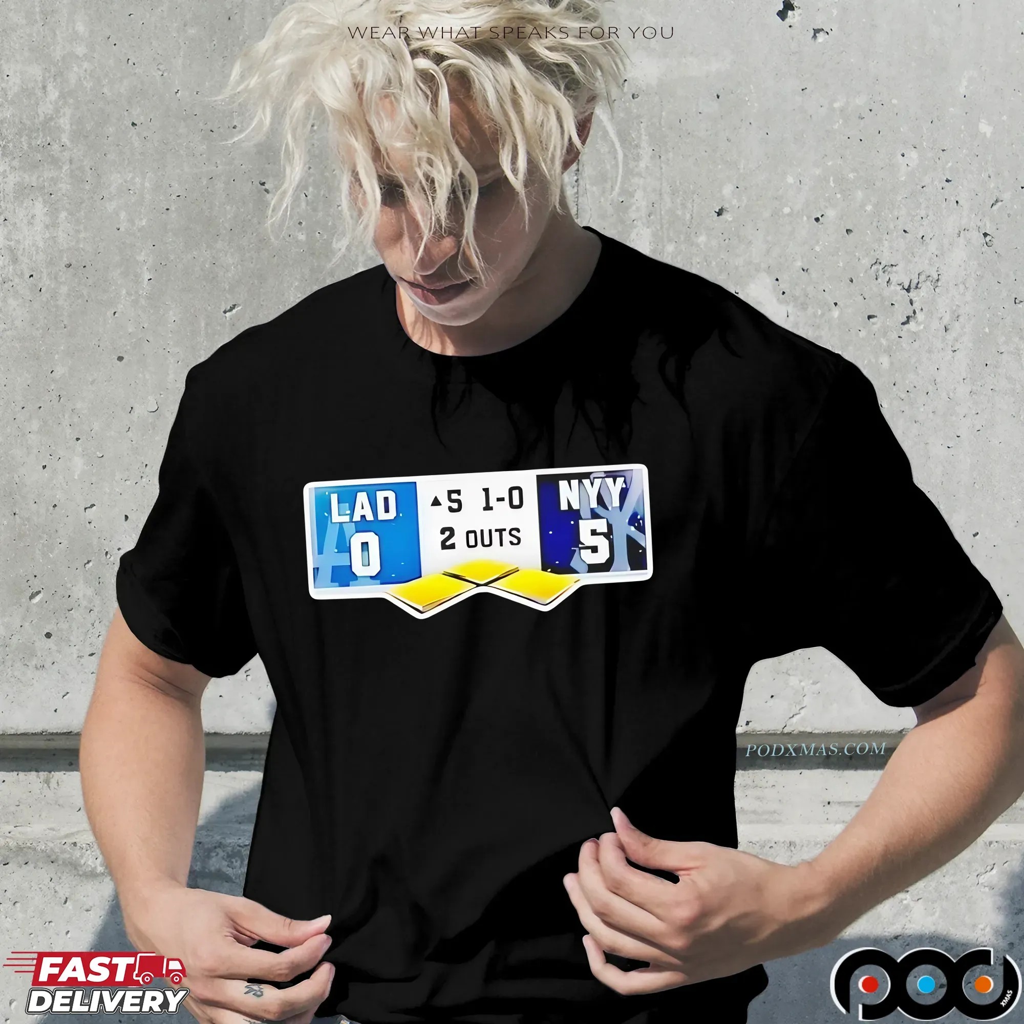 New York Yankees vs Los Angeles Dodgers Game Scoreboard 5-0 2 Outs shirt