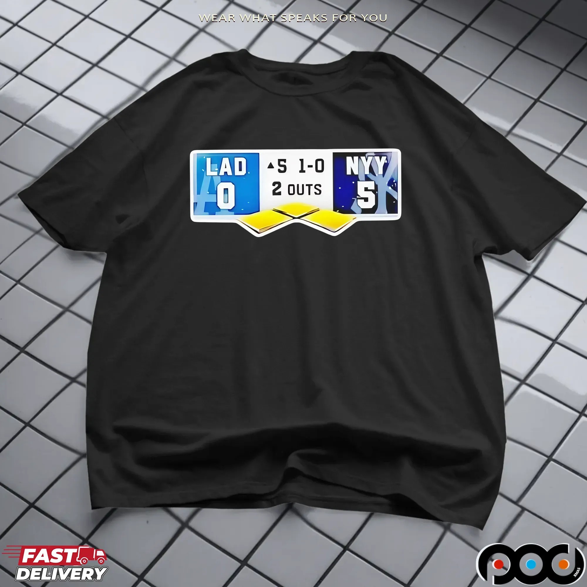 New York Yankees vs Los Angeles Dodgers Game Scoreboard 5-0 2 Outs shirt