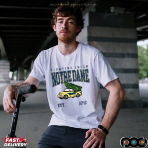 Notre Dame Fighting Irish Football Christmas Tree Truck Est 1842 Merry Christmas T Shirt