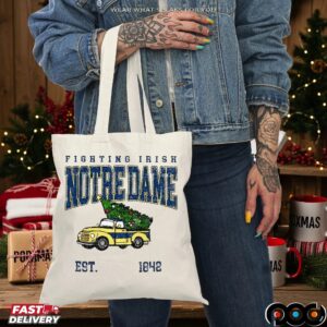 Notre Dame Fighting Irish Football Christmas Tree Truck Est 1842 Merry Christmas T Shirt