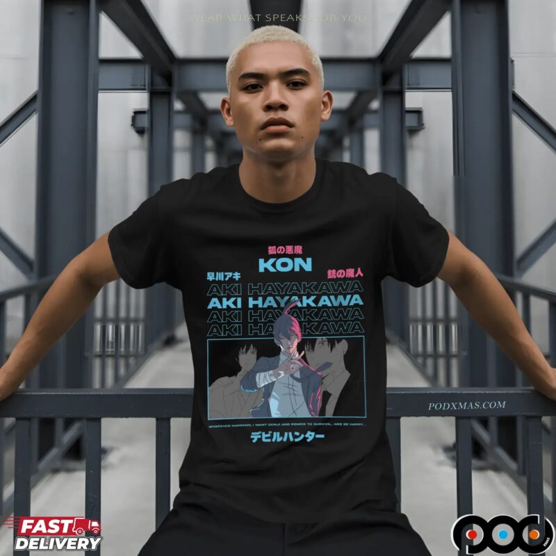 Kon Aki Hayakawa Whatever Happens I Want Denji And Power To Survive And Be Happy Chainsaw Man Manga T Shirt