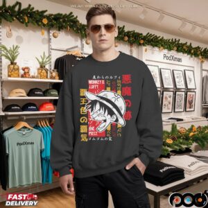 One Piece Luffy Scream Japanese Text Graphic T Shirt