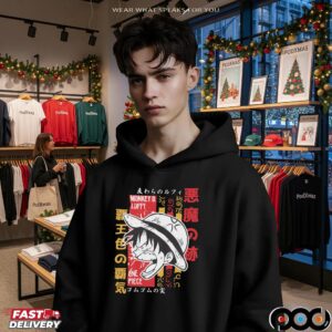 One Piece Luffy Scream Japanese Text Graphic T Shirt
