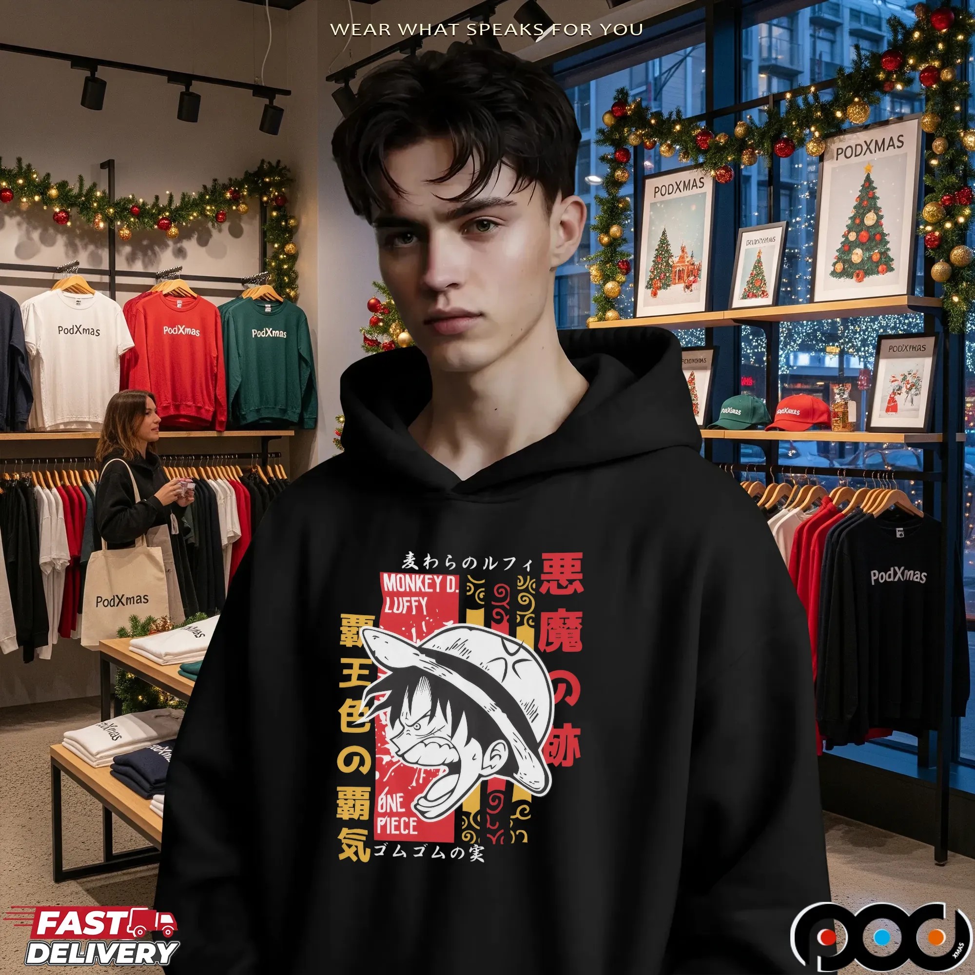 One Piece Luffy Scream Japanese Text Graphic T Shirt