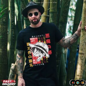 One Piece Luffy Scream Japanese Text Graphic T Shirt