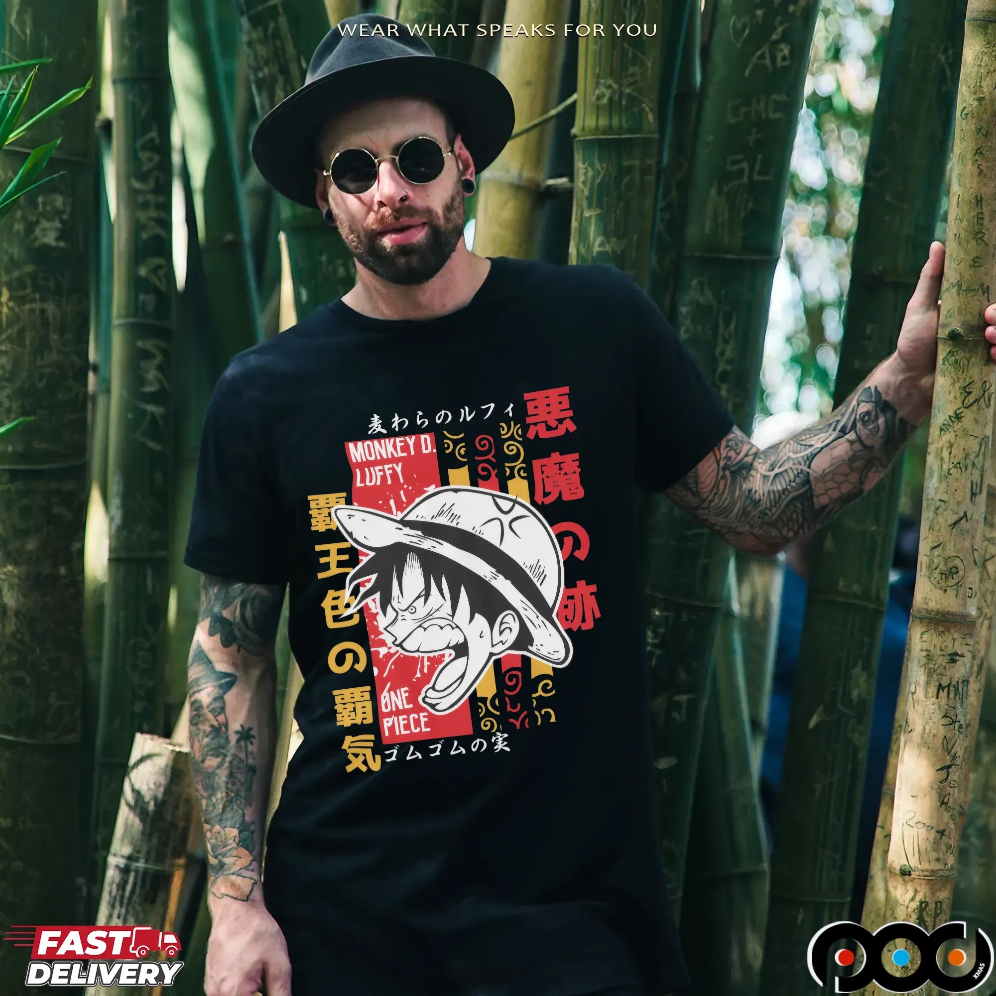 One Piece Luffy Scream Japanese Text Graphic T Shirt