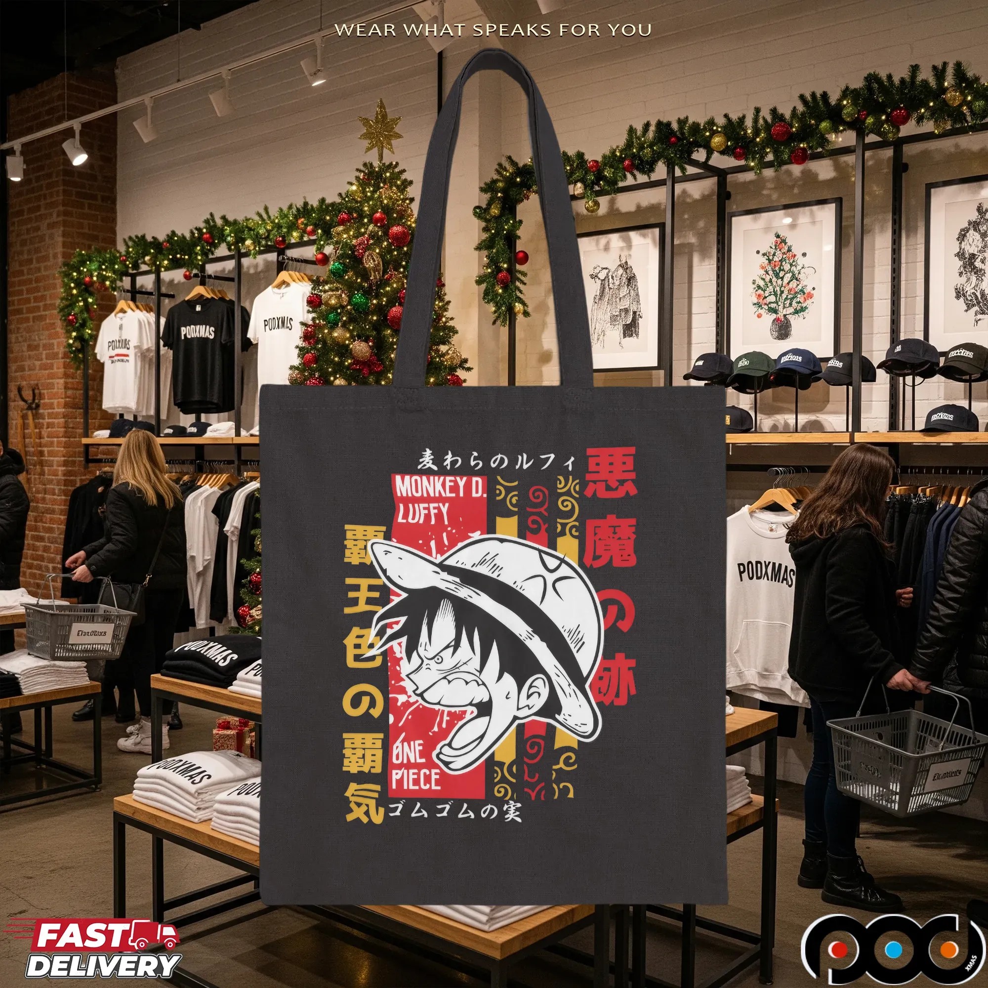 One Piece Luffy Scream Japanese Text Graphic T Shirt