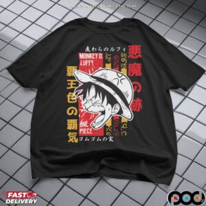 One Piece Luffy Scream Japanese Text Graphic T Shirt